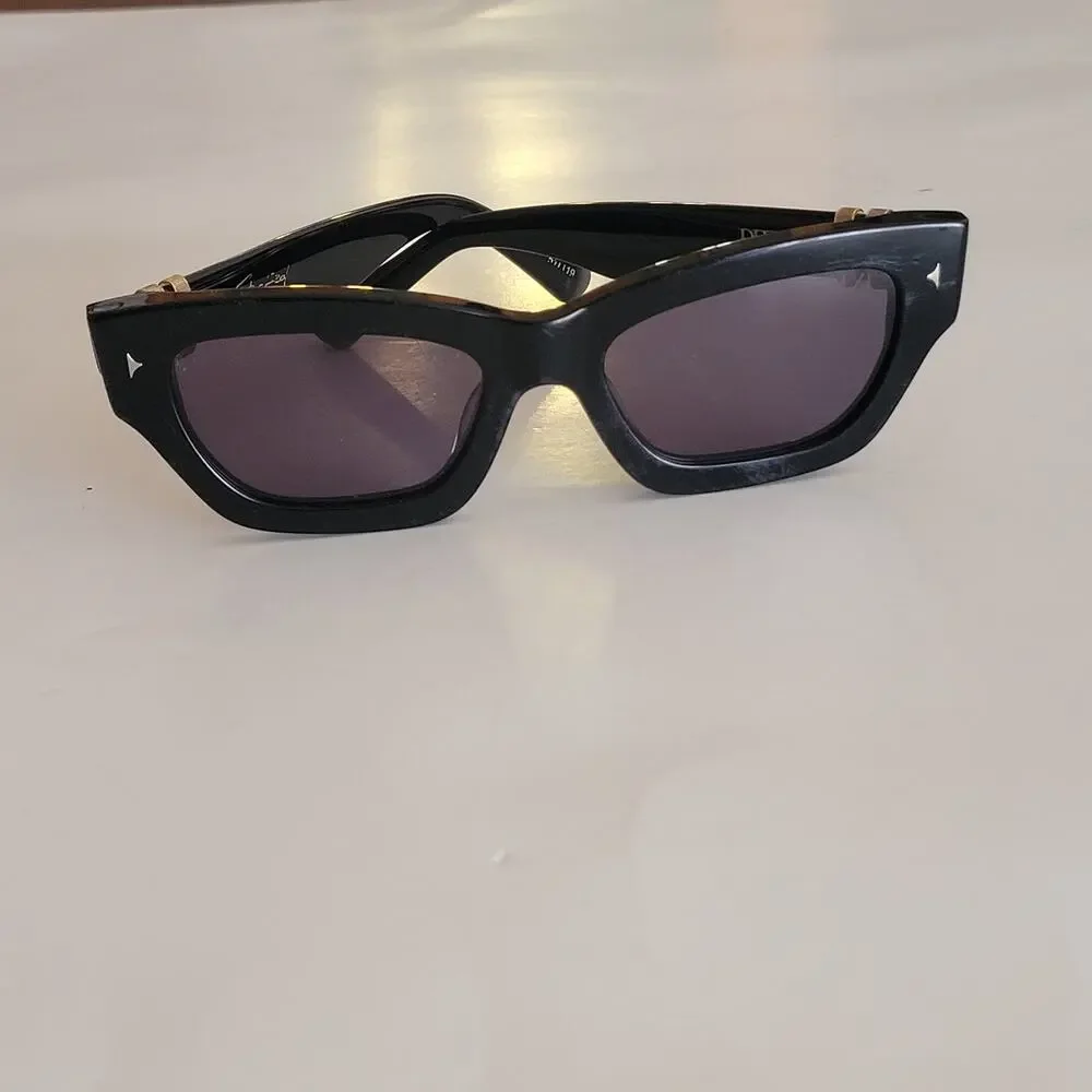 DEZI Stacked 55mm Cat Eye Sunglasses in black with dark smoke lenses